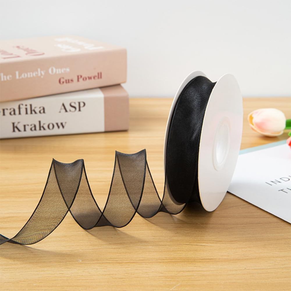 Cinta de organza negra de 1 pu - Organza Ribbon Spool reseña y precio